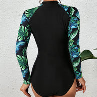 WW | Damen Langarm-Surfanzug mit hochgeschlossenem Reißverschluss und floralem Design