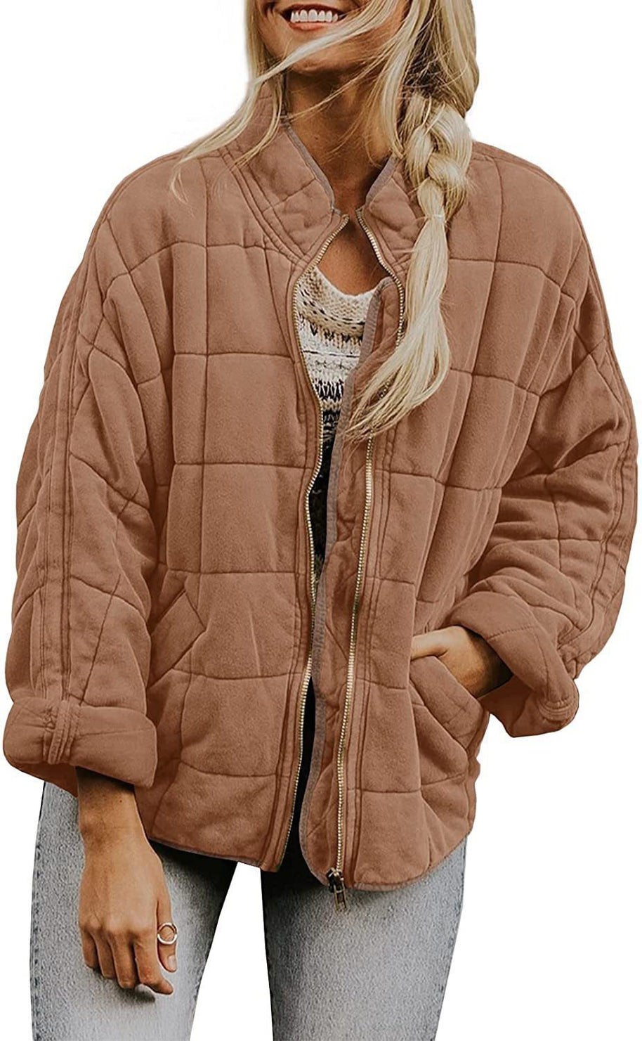 Damen Steppjacke mit hochschließendem Kragen und praktischen Tasche WW