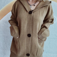 Damen bequeme Strickjacke mit Kapuze und praktischen Taschen WW