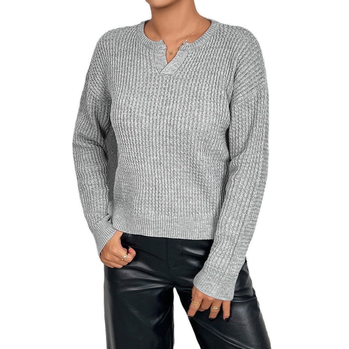 Damen Strickoberteil mit Henley-Ausschnitt und strukturiertem Muster WW