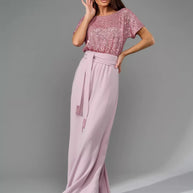 Damen Glamouröses Overalls mit glitzerndem Oberteil und weit geschnittenen Hosen WW