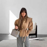 Damen schicke Wollblazerjacke mit Taillengürtel WW