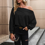 Damen lässiger One-Shoulder Pullover mit effektvollen Knopfdetails WW