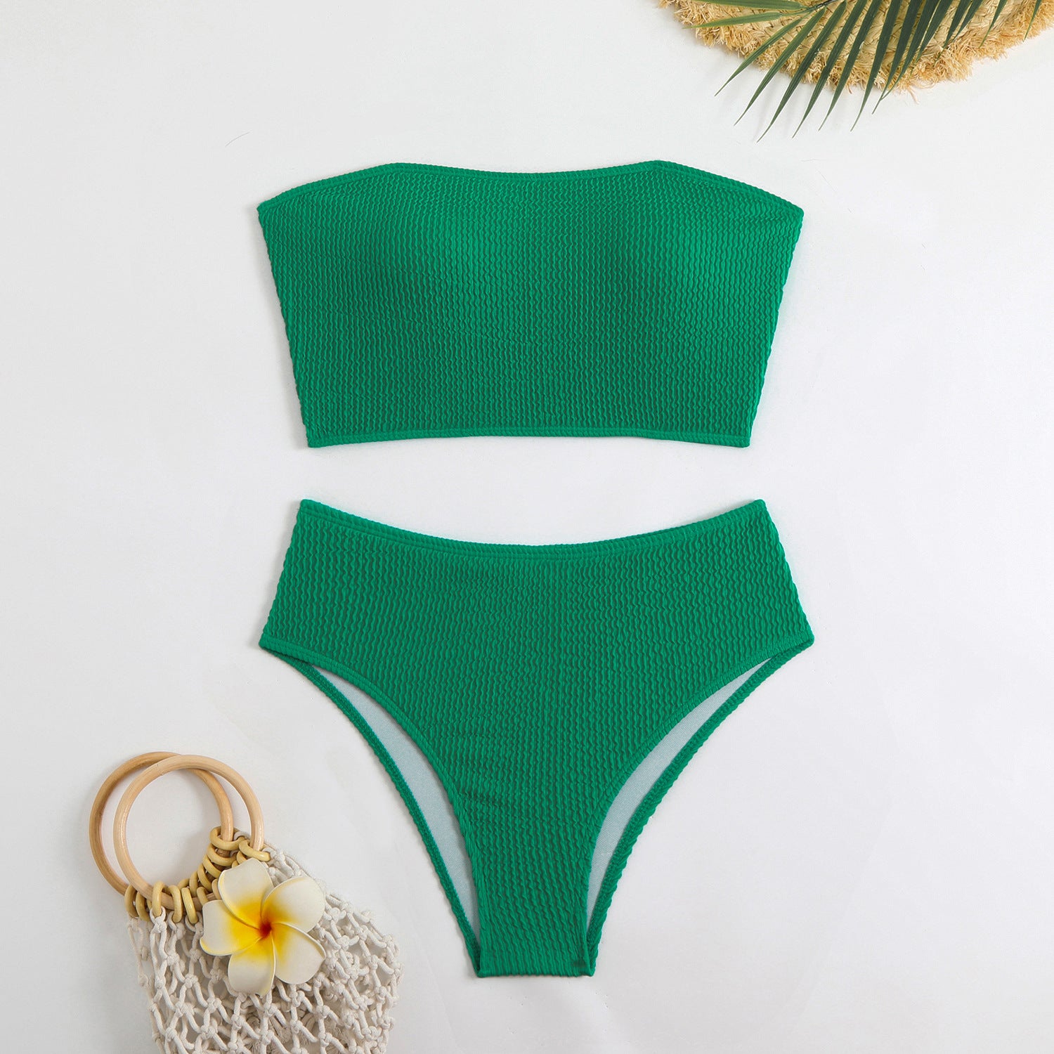 Damen Bandeau-Bikini mit strukturiertem Design und hohem Bund WW