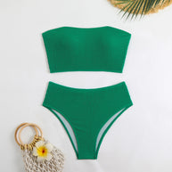 Damen Bandeau-Bikini mit strukturiertem Design und hohem Bund WW