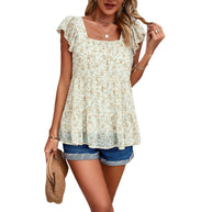 WW | Elegantes Floral Quadratisches Hals Top