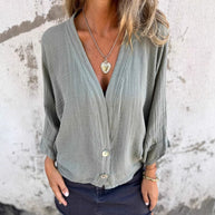 Damen Wickelbluse mit Knopfverschluss und leichtem Stoff WW