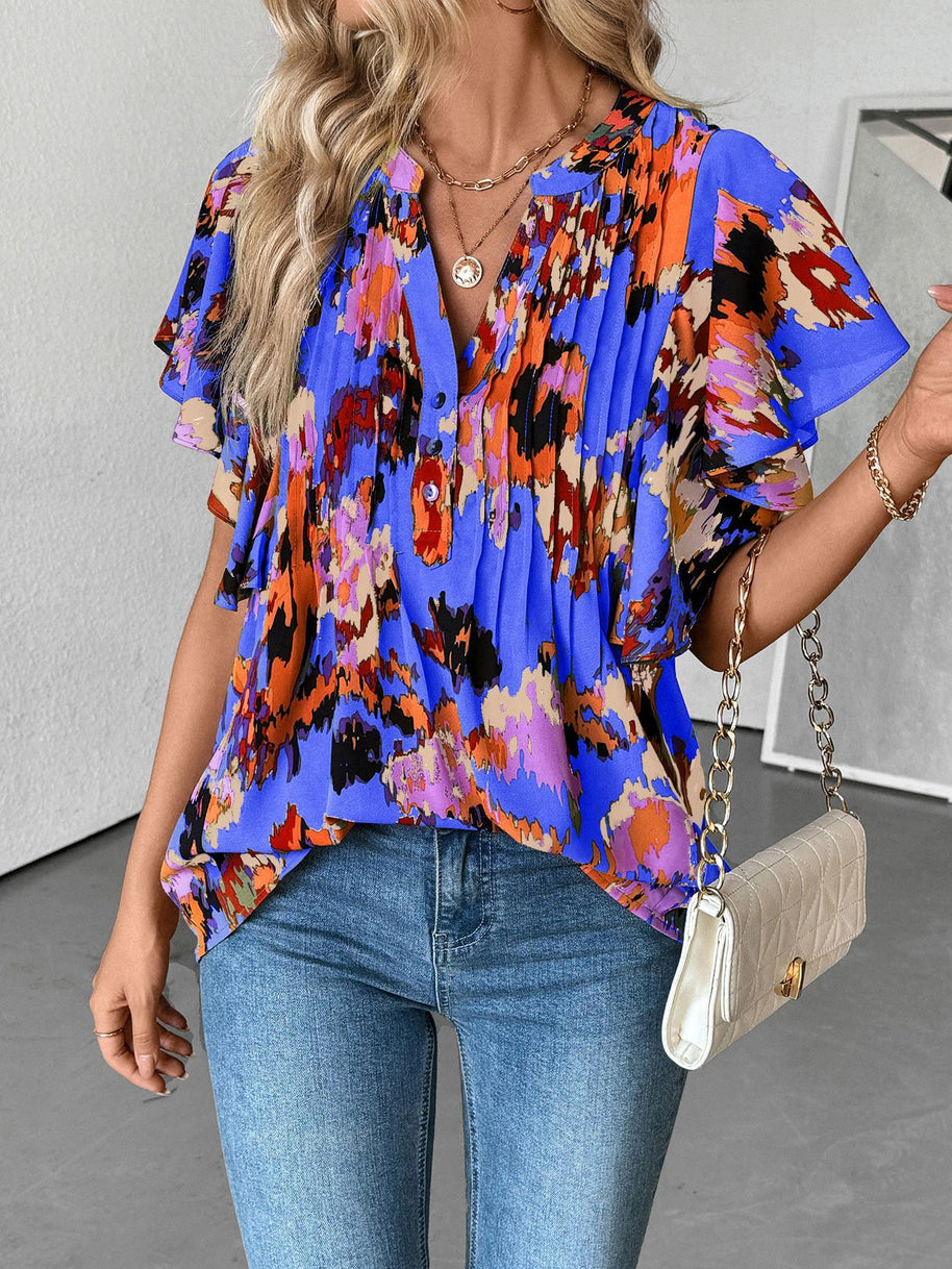 Damen Bluse mit eleganten Rüschendetails und verspieltem Print WW