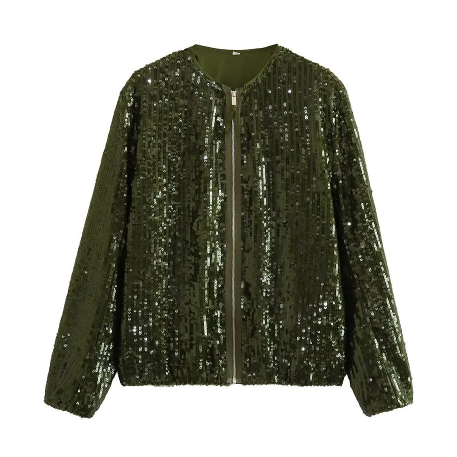 WW | Funkelnde Pailletten-Jacke mit Reißverschluss