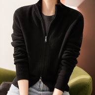 Damen Strickjacke mit hohem Kragen und durchgehendem Reißverschluss WW