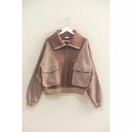 Damen Sportlicher Fleece-Pullover mit Reißverschluss und Tasche WW