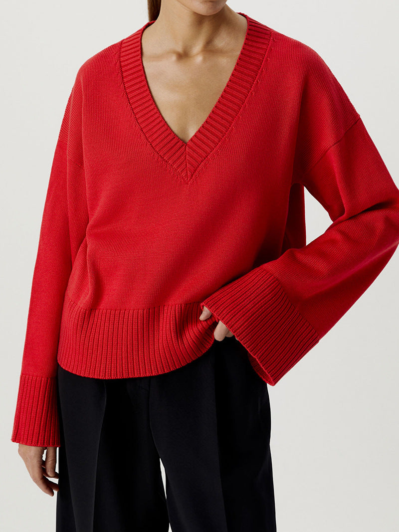 Damen Strickpullover mit tiefem V-Ausschnitt und lässigem Schnitt WW