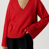 Damen Strickpullover mit tiefem V-Ausschnitt und lässigem Schnitt WW