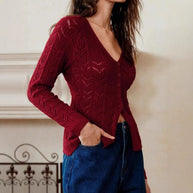 Damen Strickjacke mit V-Ausschnitt und strukturiertem Design WW