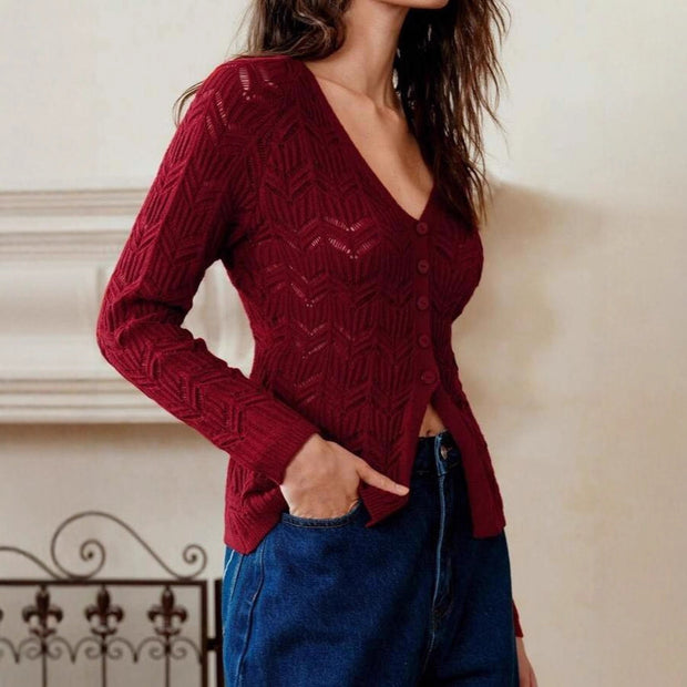 Damen Strickjacke mit V-Ausschnitt und strukturiertem Design WW