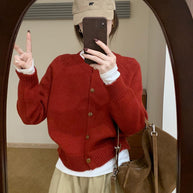Damen bequemer Strickpullover mit Knopfdetails und überschnittenen Schultern WW