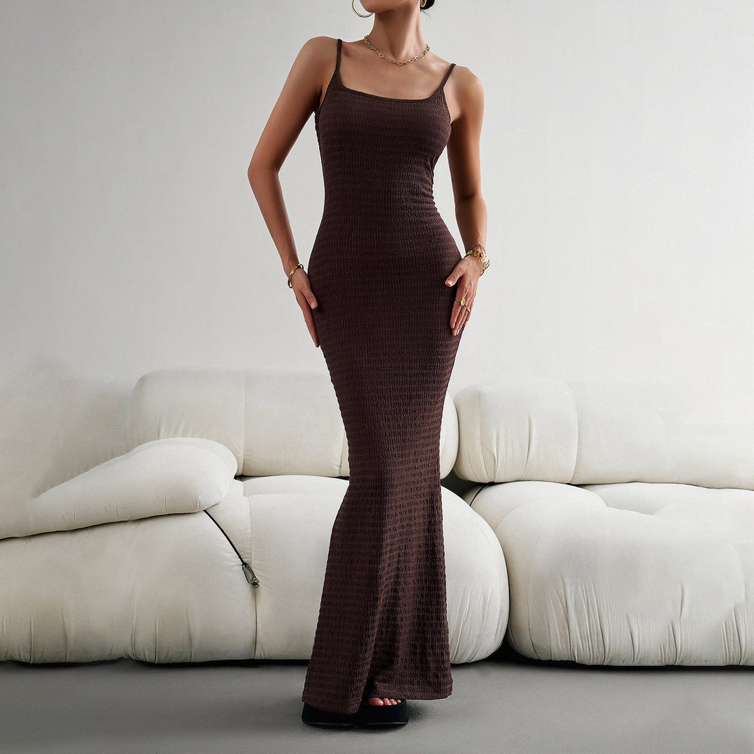Damen figurbetontes Maxikleid mit schmalem Schnitt und Trägerdetails W&W Mode