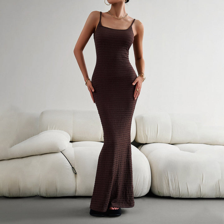 Damen figurbetontes Maxikleid mit schmalem Schnitt und Trägerdetails W&W Mode