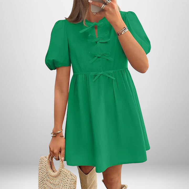 Damen Kurzkleid mit Puffärmeln und liebevollen Schleifendetails W&W Mode