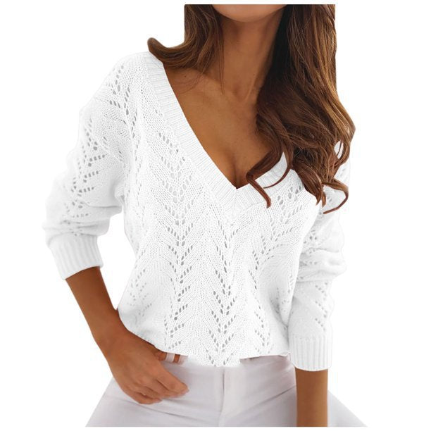Damen Strickpullover mit V-Ausschnitt und filigranem Muster WW