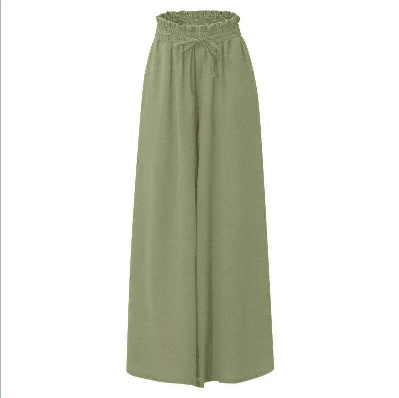 Damen Elegante und luftige weite Hose mit Gummizug und Taschen WW