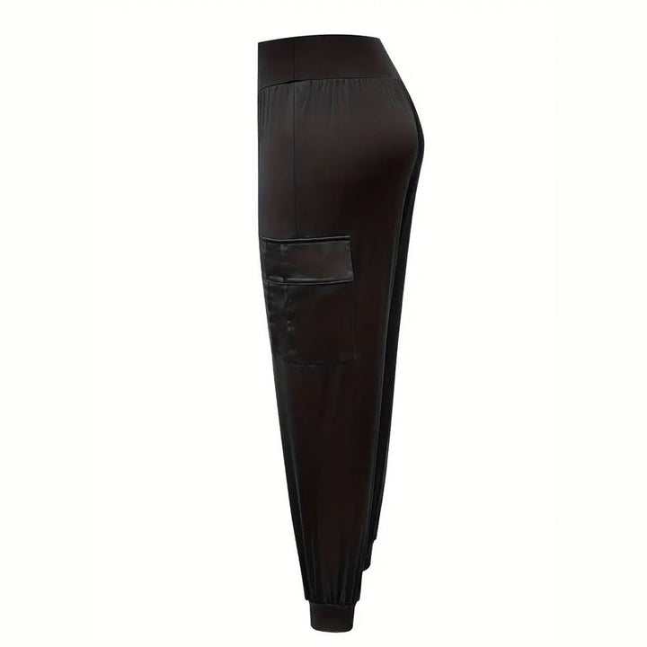 Damen Satin-Cargo-Hose mit elastischem Bund und praktischen Taschen W&W Mode