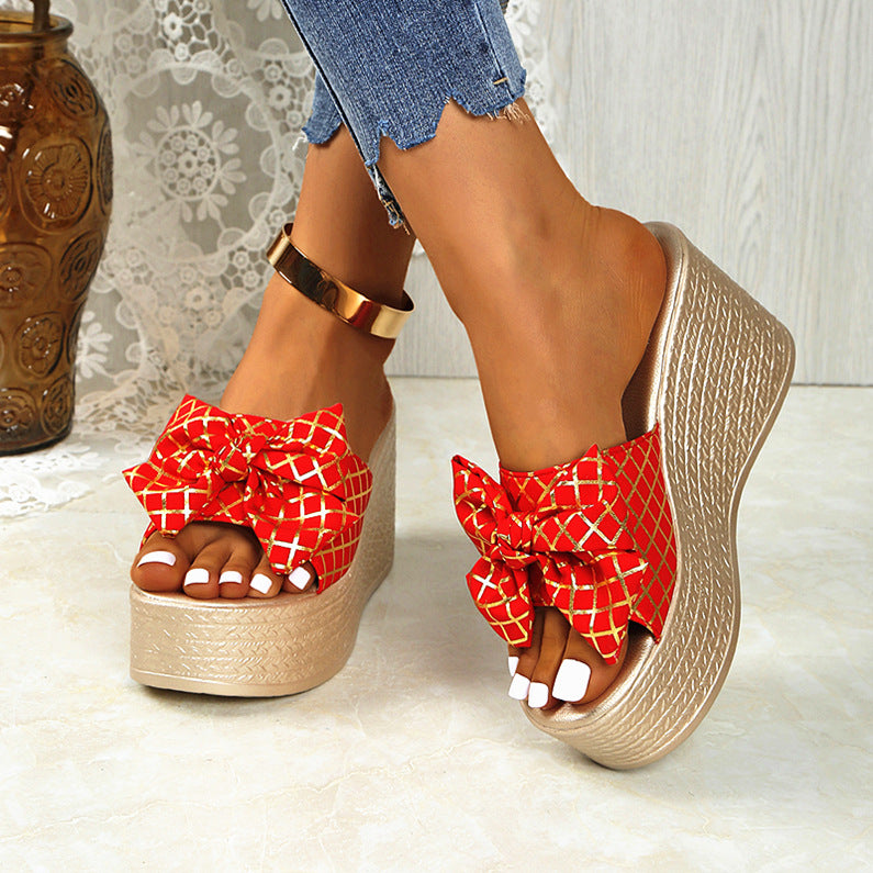 Damen Keil-Pantolette mit elegantem Schleifen-Design und komfortabler Sohle WW