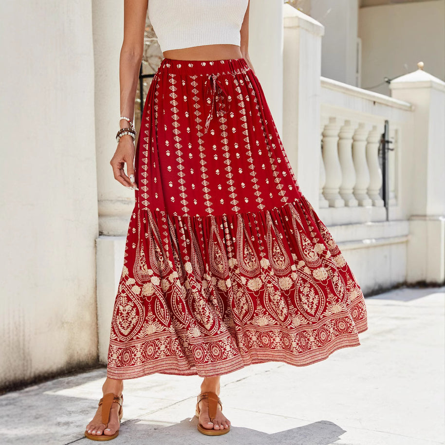 Damen weite Boho-Rock mit verzierten Volants WW