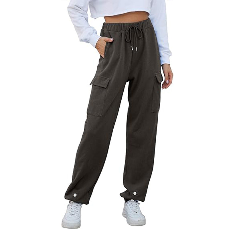 Damen Cargo-Relaxed-Fit Hose mit verstellbarem Bund und großen Taschen WW