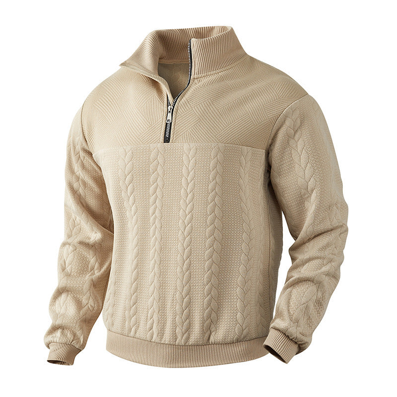 Herren Pullover aus strukturierter Baumwolle mit modernem Stehkragen und praktischen Reißverschluss WW