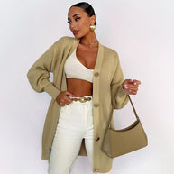 Damen Strickjacke mit Puffärmeln und Knopfdétails WW
