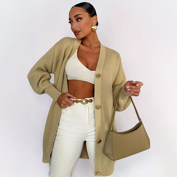 Damen Strickjacke mit Puffärmeln und Knopfdétails WW