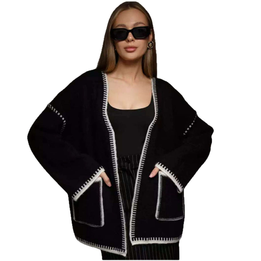 Damen Strickjacke mit großem Revers und praktischen Taschen WW