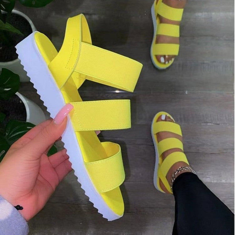 Damen bequeme Riemensandalen mit breiten elastischen Riemen und flexibler Sohle WW