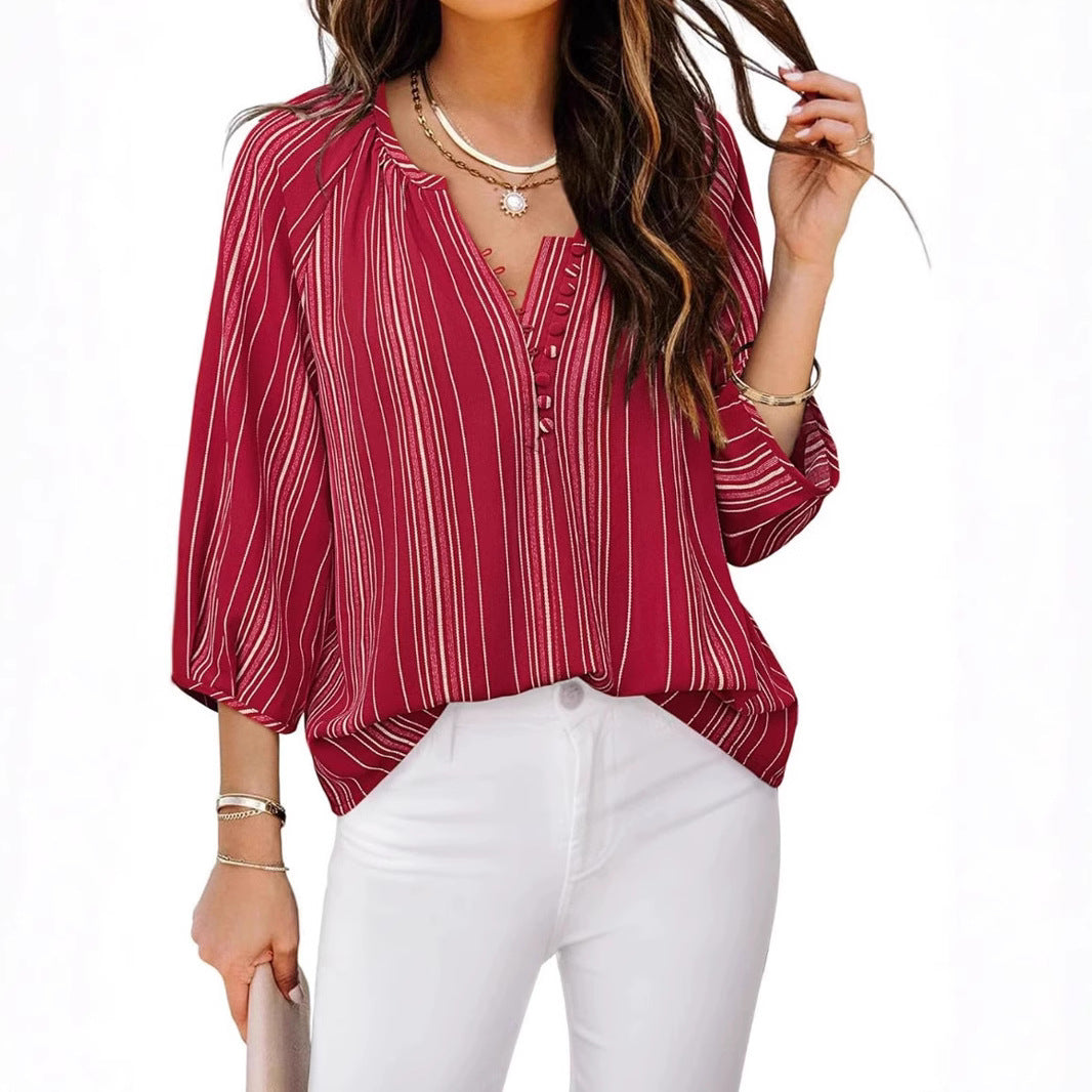 Damen elegante Tunika-Bluse mit raffinierten Streifen WW