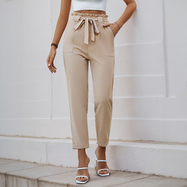 Damen Bequeme High-Waist Pants mit Taillengürtel WW