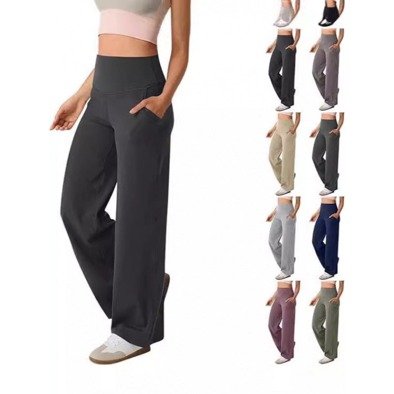 Damen weite High-Waist Freizeithose mit praktischen Taschen WW