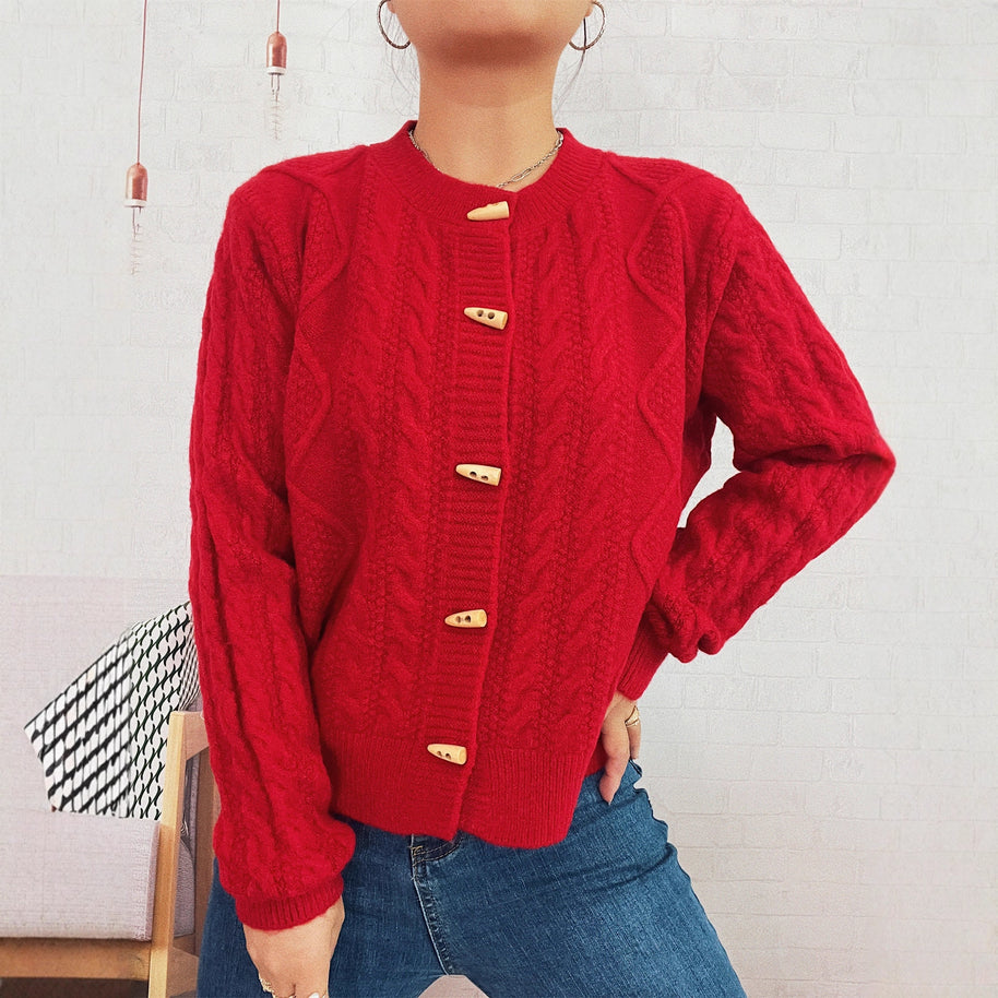 Damen Strickjacke mit dekorativen Knöpfen und strukturierter Webart WW