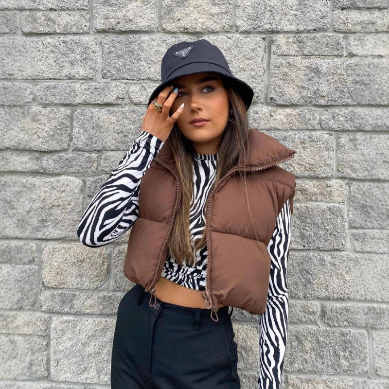 Damen Steppweste mit hohem Kragen und praktischen Taschen WW