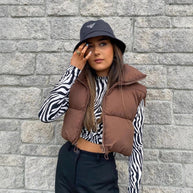 Damen Steppweste mit hohem Kragen und praktischen Taschen WW