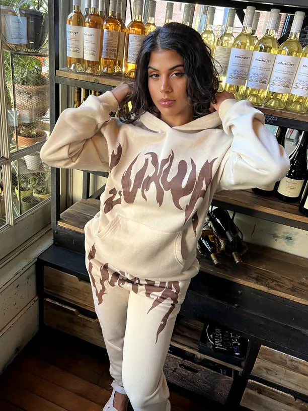 Damen Sportliches Hoodie- und Jogginghose-Set mit einzigartigem Grafikdruck WW