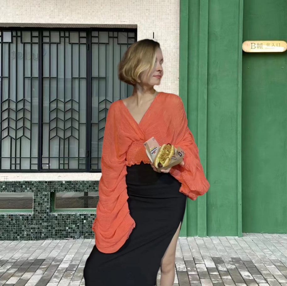 Damen Wickelbluse mit voluminösen Ärmeln und elegantem Design WW