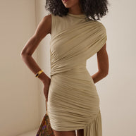 Damen figurbetontes Minikleid mit asymmetrischer Drapierung W&W