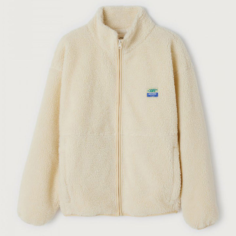 Damen Flauschige Fleecejacke mit hohen Kragen und seitlichen Taschen W&W Mode