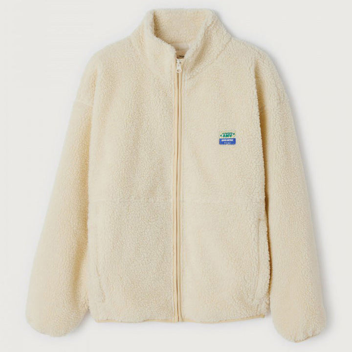 Damen Flauschige Fleecejacke mit hohen Kragen und seitlichen Taschen W&W Mode