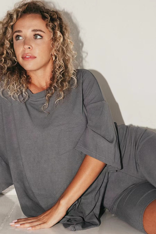Damen bequeme Oversize-Bluse mit tiefem V-Ausschnitt WW
