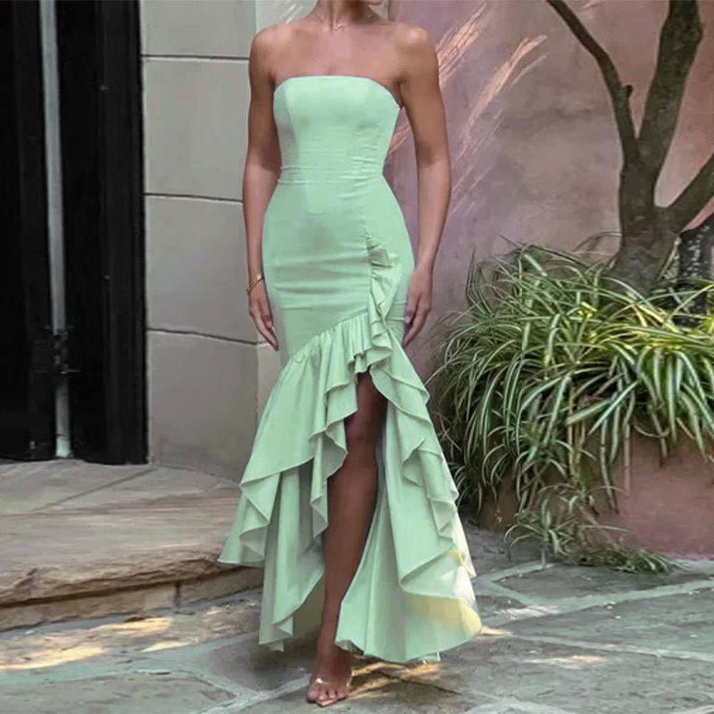 Damen Abendkleid mit beweglichem Rüschenrock und figurbetontem Oberteil WW