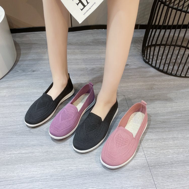 Damen bequeme Slip-On Sneakers mit atmungsaktiver Strick-Oberfläche W&W