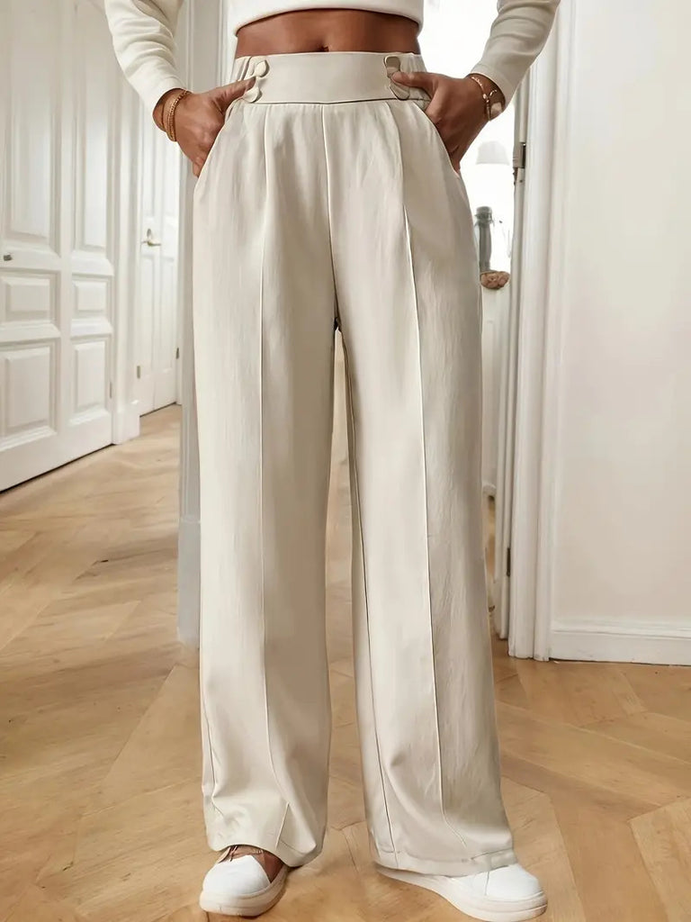 Damen Weite Hose mit dekorativen Knöpfen WW
