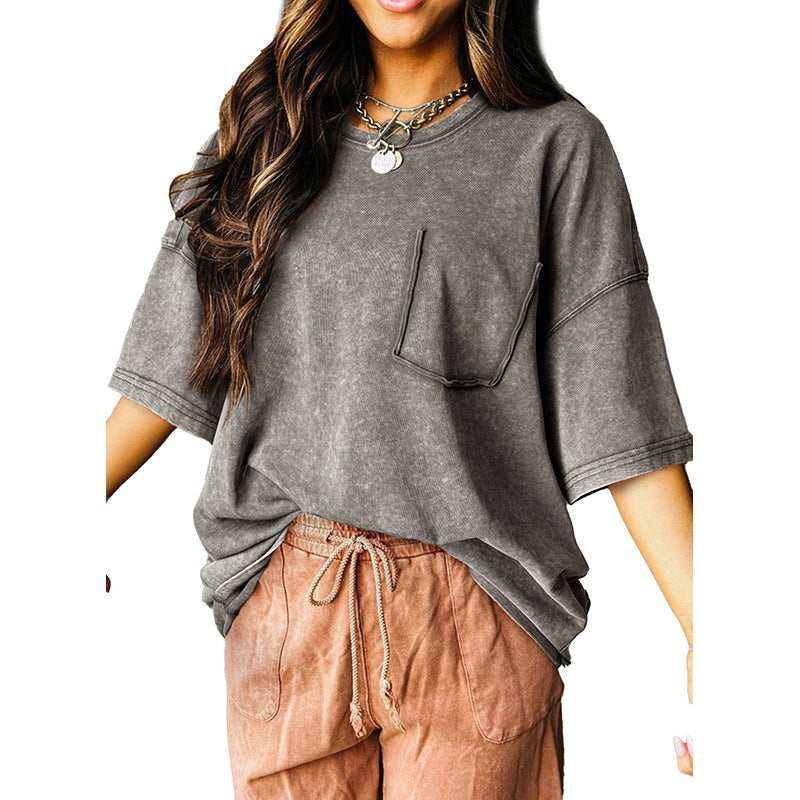 Damen lockeres T-Shirt mit praktischer Brusttasche WW